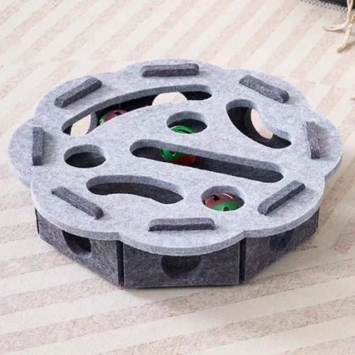 Interactive Cat Puzzle Maze Toy with Bell Ball Felt Box Kitten Playing