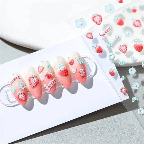 Japanese Vintage Red & Blue Rose Flower Laser Gold Silver Nail