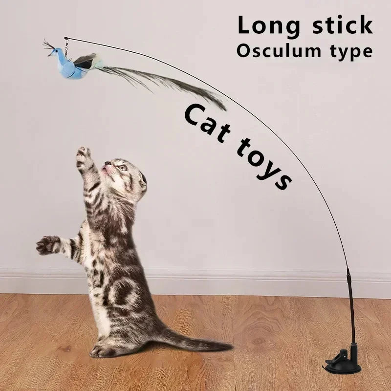 Simulation Bird Cat Toys Funny Interactive Peacock with Bell Cat Stick