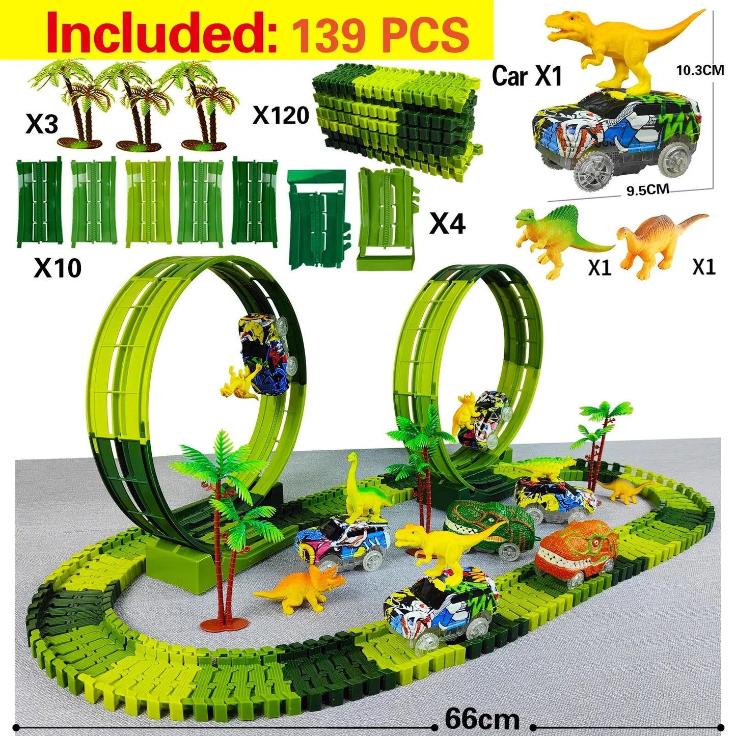 Magic Climbing Electric Dinosaur Car Track Railway Toy Car Set Bend