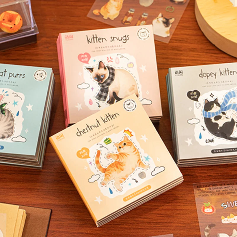 20pcs Corner Cats PET Square Sticker Book for Journal Scrapbooking