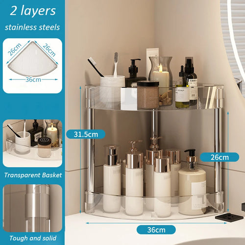Fashion Rack Multi-Layer Transparent Bathroom Shelf Washbasin Storage