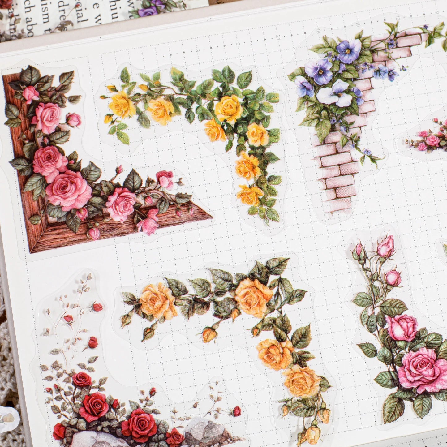 30 pcs Flowers Corner Stickers Retro Hollowed Out Frames Sticker Pack