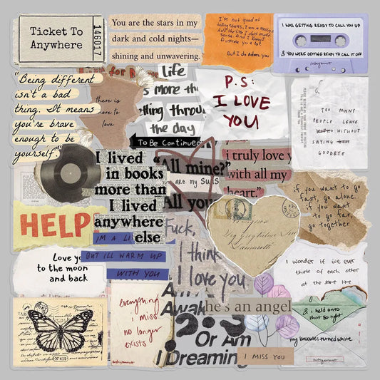 50 Pieces Vintage English Fragment Transparent Stickers - Minimalist