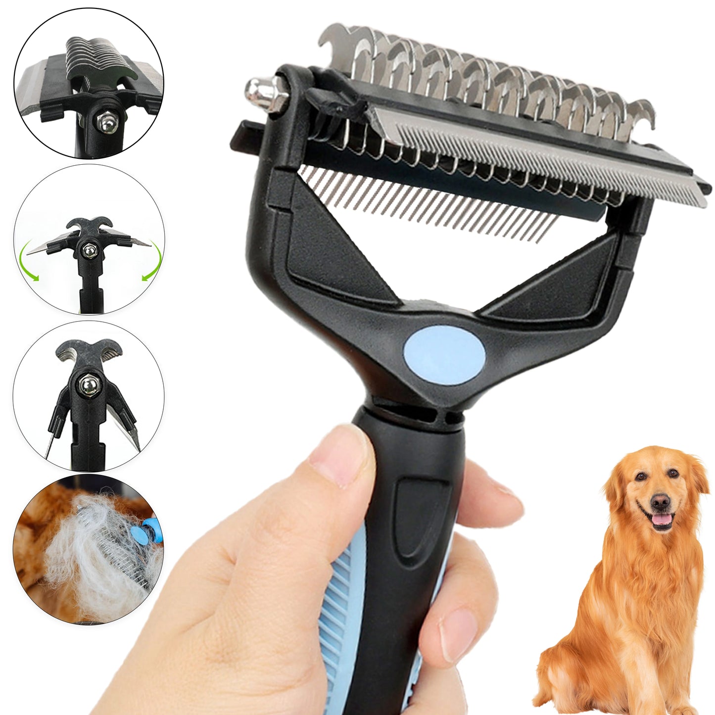 3 In 1 Pet Deshedding Brush Dog Hair Remover Pet Fur Knot Cutter Puppy