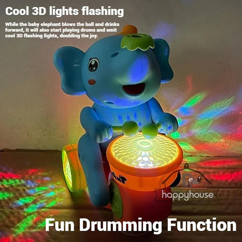Musical Walking Elephant Drummer Toys for  Kid Musical Toy with LED