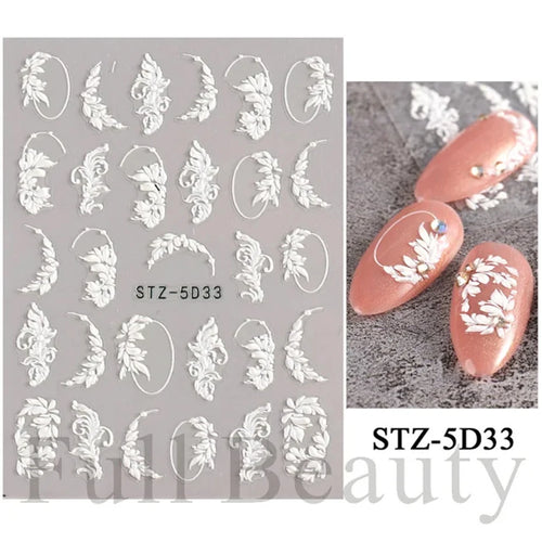 5D Simple Flowers Nail Embossed Stickers Elegant Wedding Design