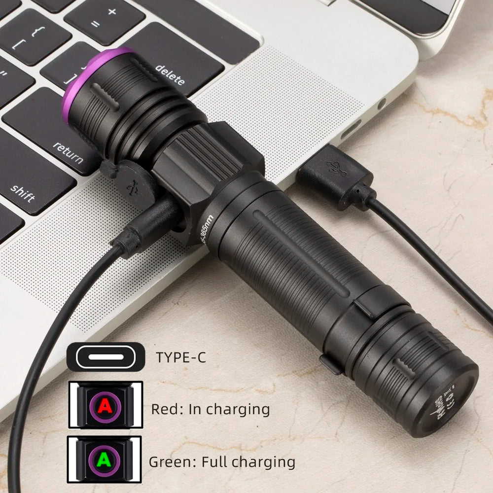 365/395nm Zoom UV Flashlight USB Rechargeable Ultraviolet adhesive