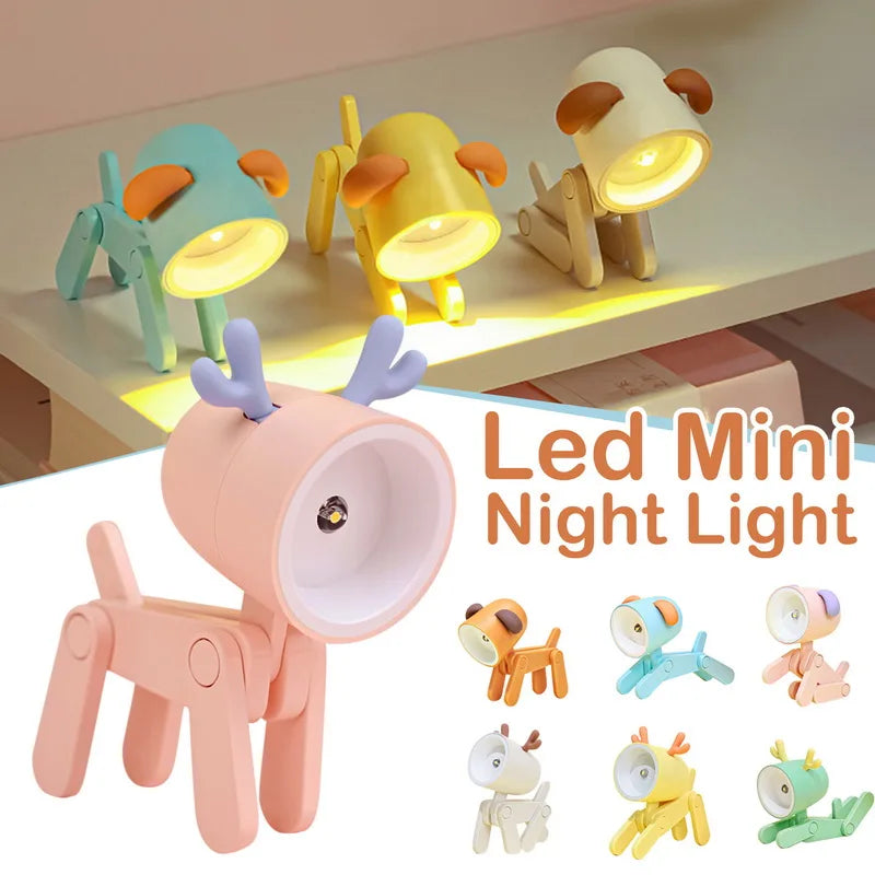 LED Night Light Mini Folding Desk Lamp Cute Pet Lights Dog Deer