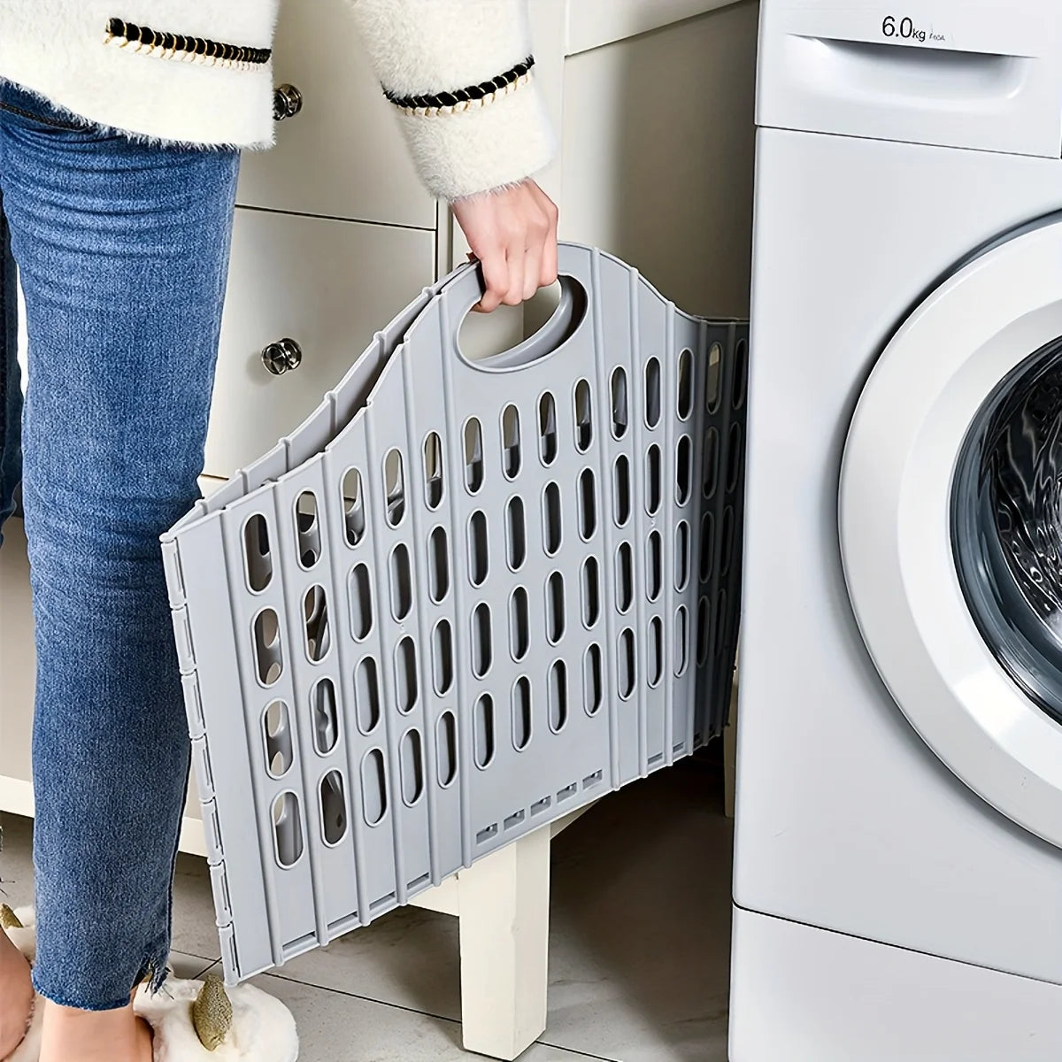 Bohemian style foldable laundry basket with handle - durable plastic