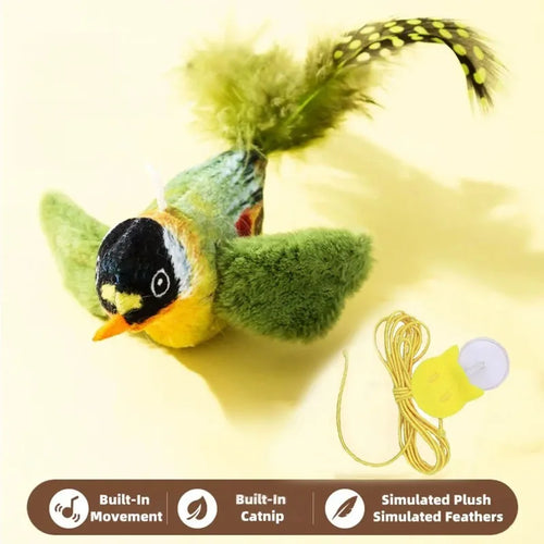 The pet cat toy emulates the sound bird to amuse the cat elastic rope