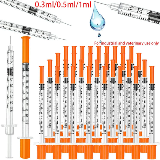 30Pcs 0.5Ml/1Ml Disposable Plastic Veterinary Syringes with Needles,