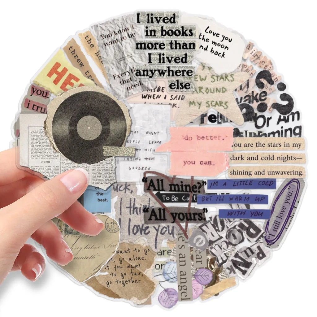 50 Pieces Vintage English Fragment Transparent Stickers - Minimalist
