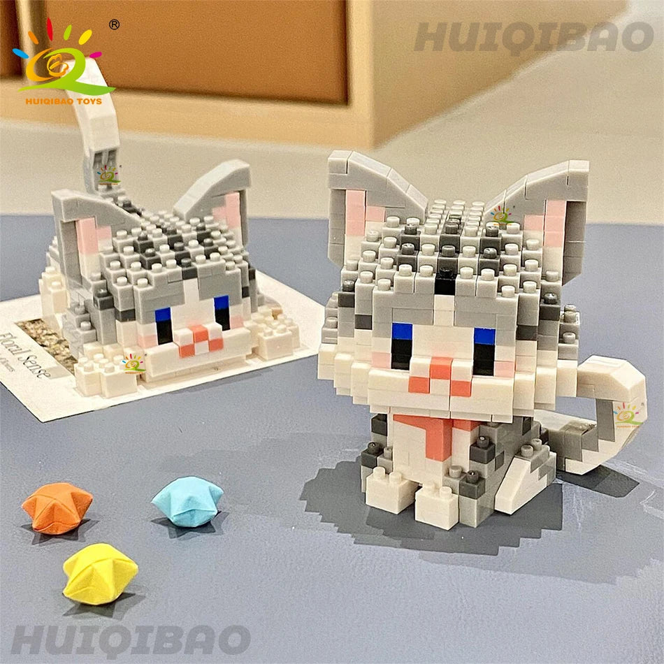 HUIQIBAO Cute Cat Micro Model Building Block Kids Mini Pets City