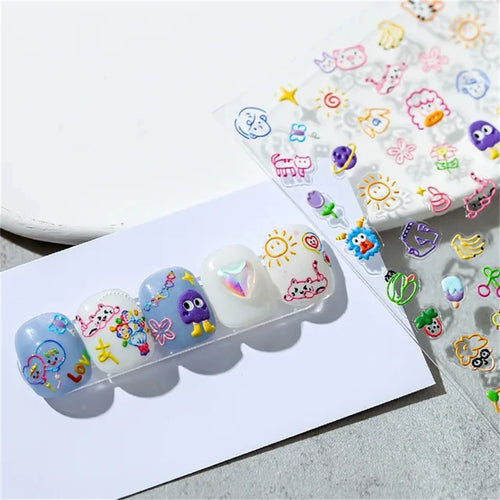 Japanese Vintage Red & Blue Rose Flower Laser Gold Silver Nail