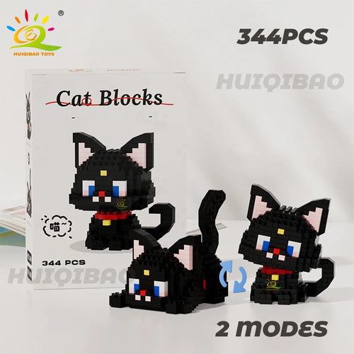 HUIQIBAO Cute Cat Micro Model Building Block Kids Mini Pets City
