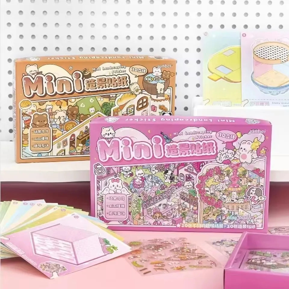 Creative cartoon 3D landscape sticker book PET mini cabin scene