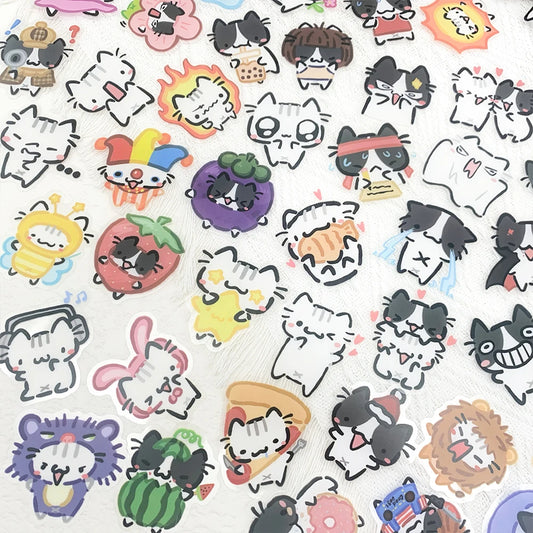 54pcs Little Cat Transparent PET Stickers Decals For Laptop Scrapbook