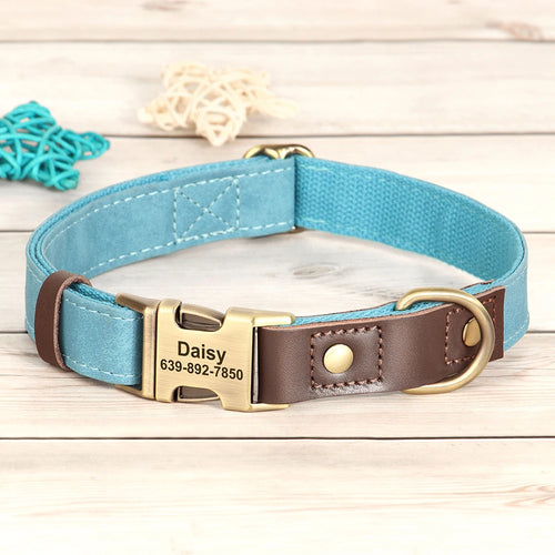 Free Custom PU Leather Dog Collar Engraved Dog Collars Adjustable Pet