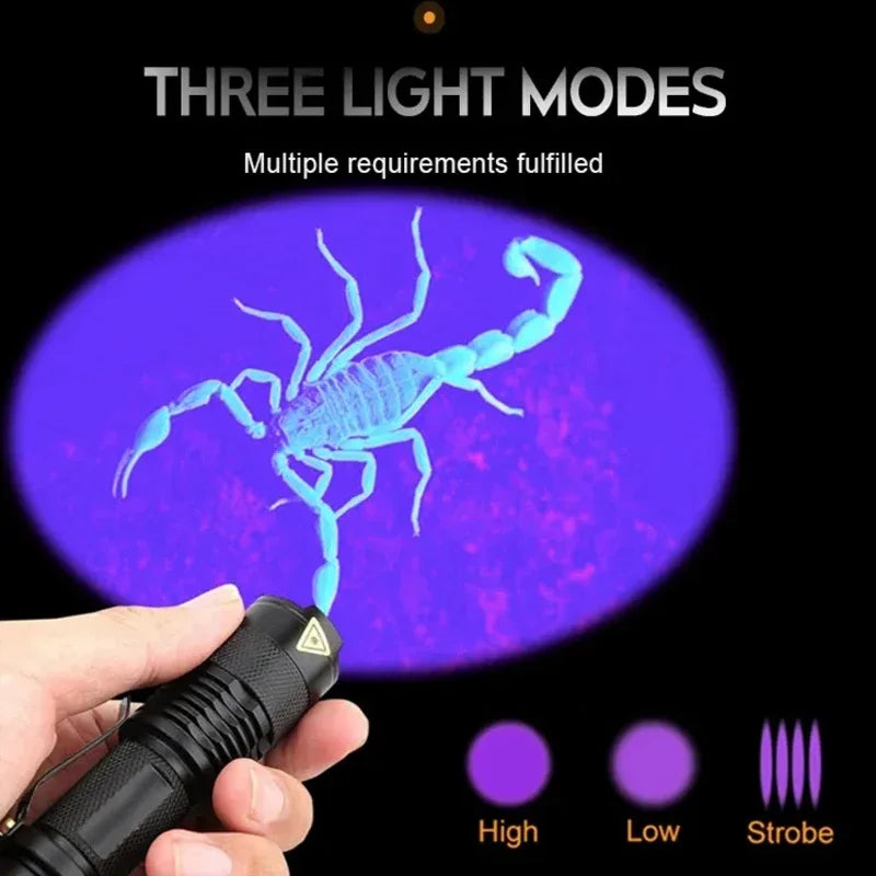 LED UV Flashlight 365/395nm Portable Mini Ultraviolet Torch Waterproof