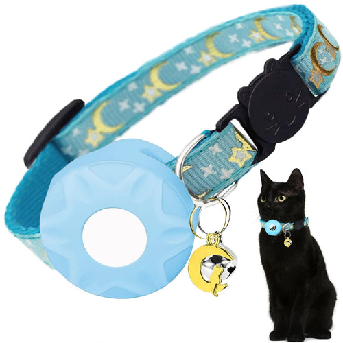 Apple Tag Pet Collar with AirTag Holder & Moon Ornament for Kitten