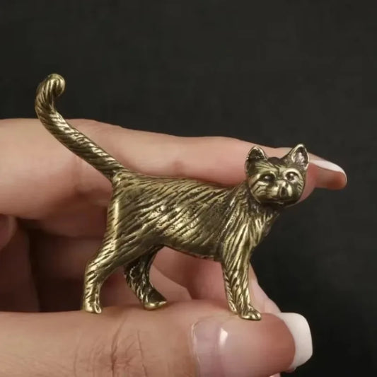 Retro Cat Brass Ornament Creative Long Tailed Cat Desktop Tea Pet
