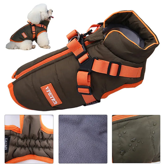Puppy Jacket Waterproof Pet Clothes for Small Dogs with Harness Winter