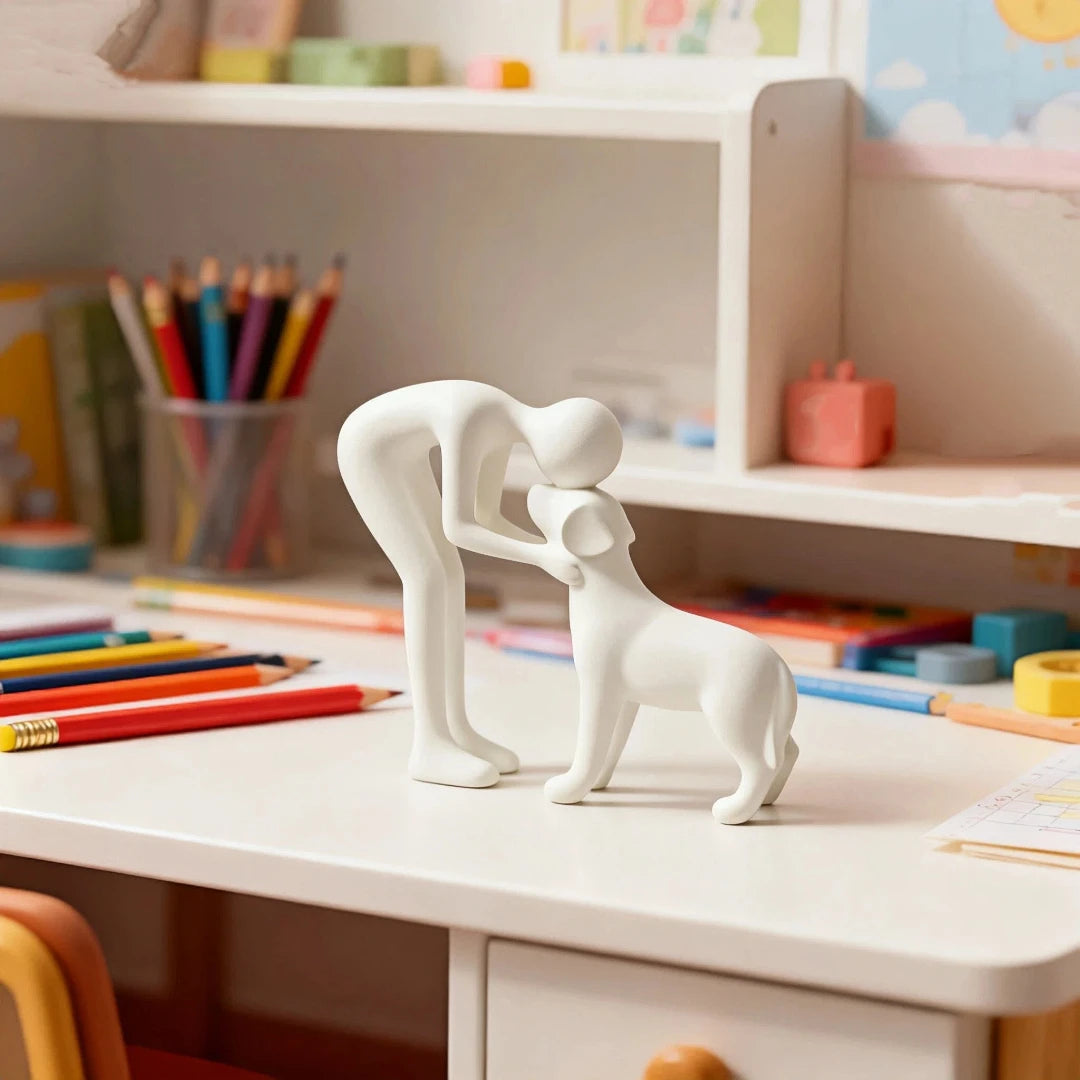 Abstract art companionship! Interactive human and pet figurines for