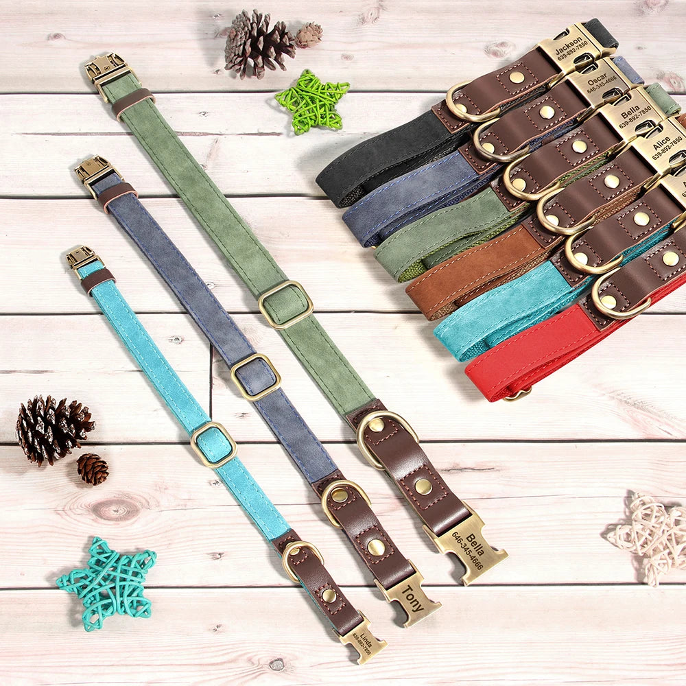 Free Custom PU Leather Dog Collar Engraved Dog Collars Adjustable Pet