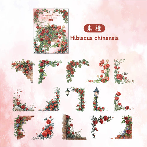 30 pcs Flowers Corner Stickers Retro Hollowed Out Frames Sticker Pack