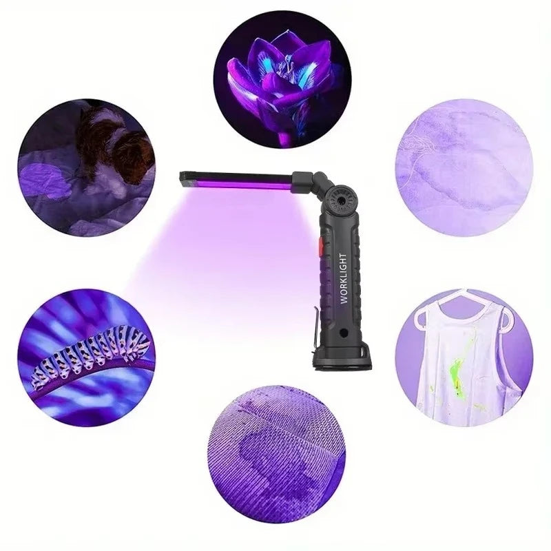 395nm LED UV Flashlight USB Rechargeable Foldable Lamp with Magnet