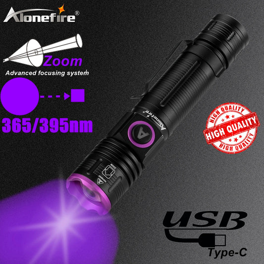 365/395nm Zoom UV Flashlight USB Rechargeable Ultraviolet adhesive