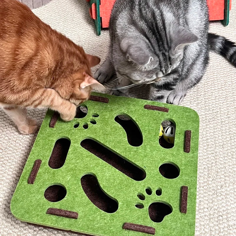 Pet Cat Puzzle Maze Holes Toys Felt Box With Bell Ball Kitten Playing