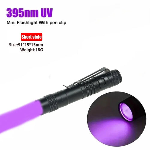 1/2PCS UV Flashlight 395nm Ultraviolet Torch With Pen Clip Portable