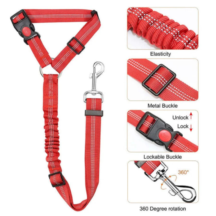 Pet products car seat belt dog leash with buffer elastic reflective