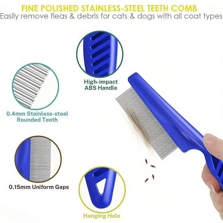 4 Pack Flea Lice Comb, Stainless Steel Dog Cat Grooming Combs with