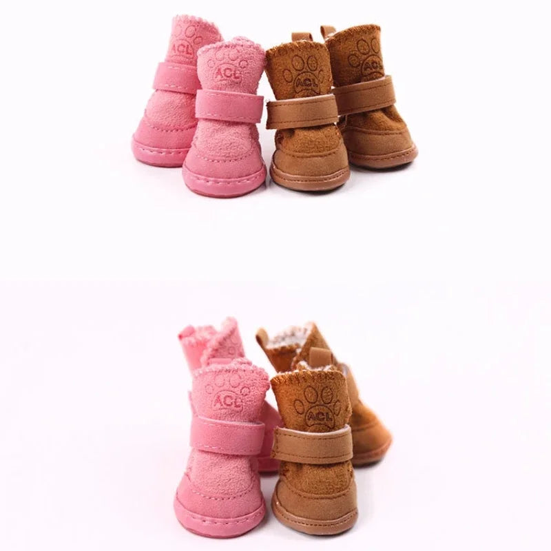 4Pcs Pet Snow Boots Thickened Plush Warm Cotton Non-slip Shoes Small