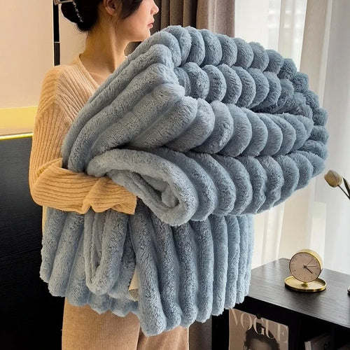 Solid Color Thickened Wide Striped Multifunctional Blanket Can Be Used