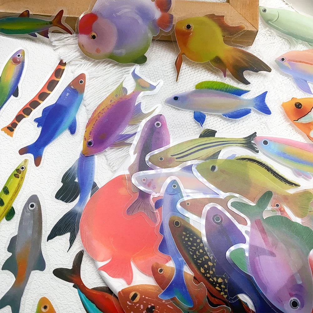 50pcs Cartoon Fish Transparent PET Stickers Decals For Phone Bottle