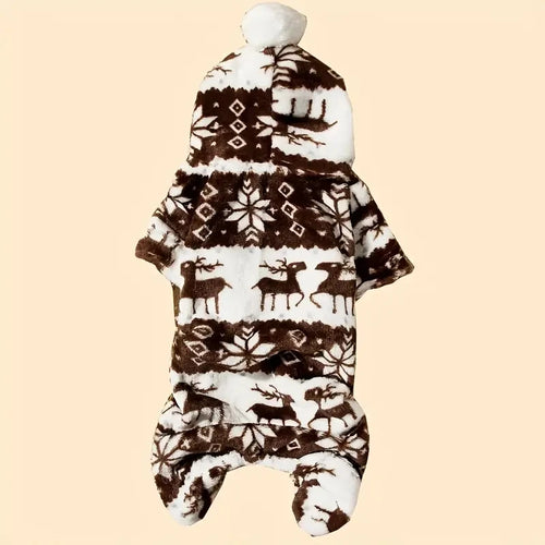1pc Pet Christmas Reindeer Graphic Pajamas Hooded Jumpsuit For Puppy,