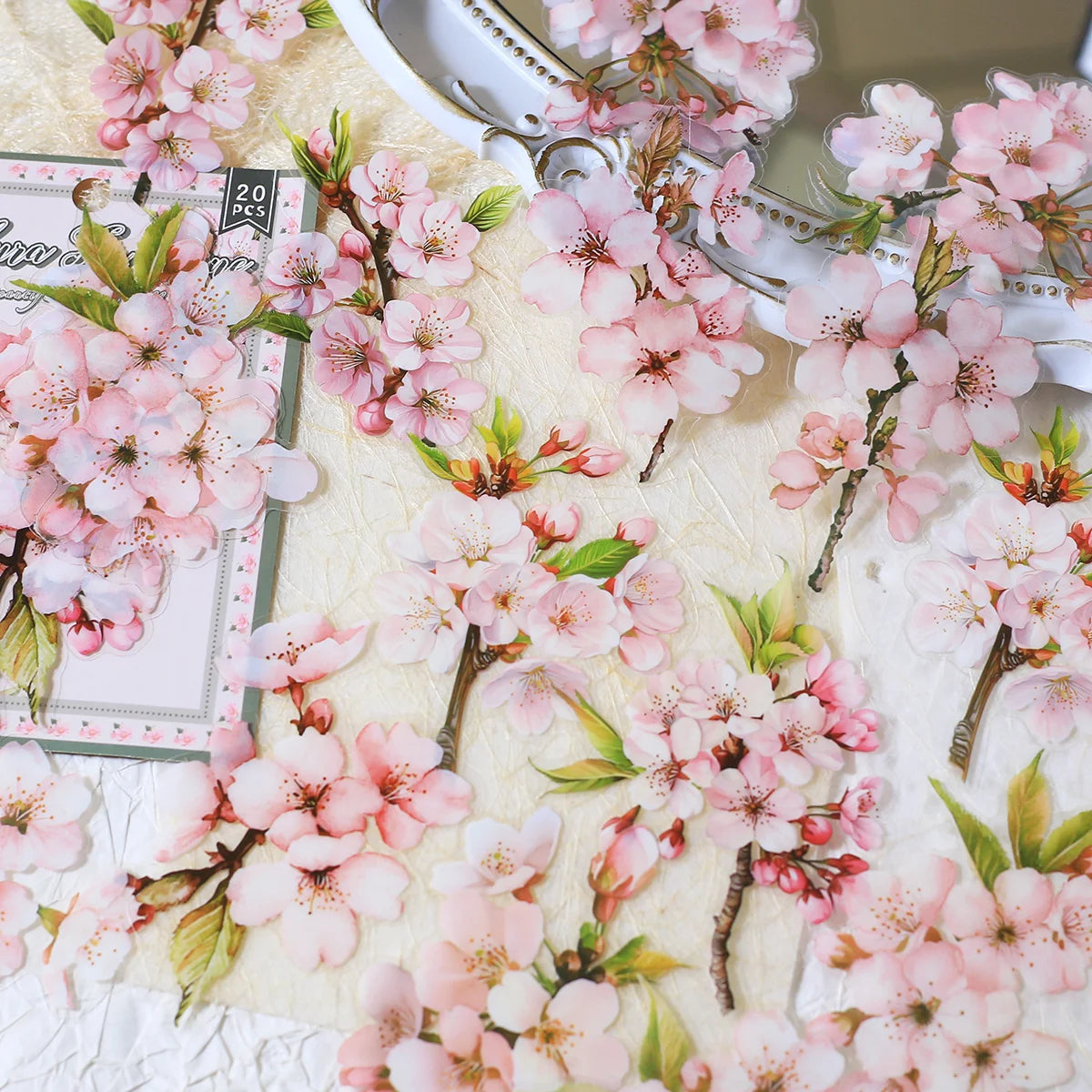 20pcs PET Floral Stickers Hand Account Collage PET Stickers for