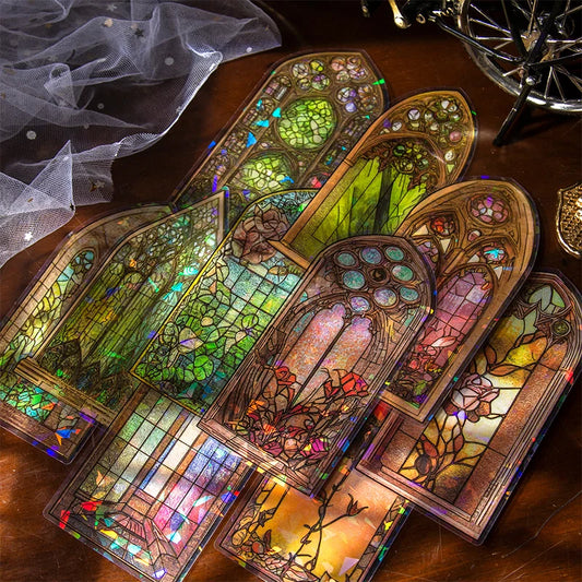 JIANQI 10pcs/pack Flowers Window Stickers Gold Foil Decor Junk Journal