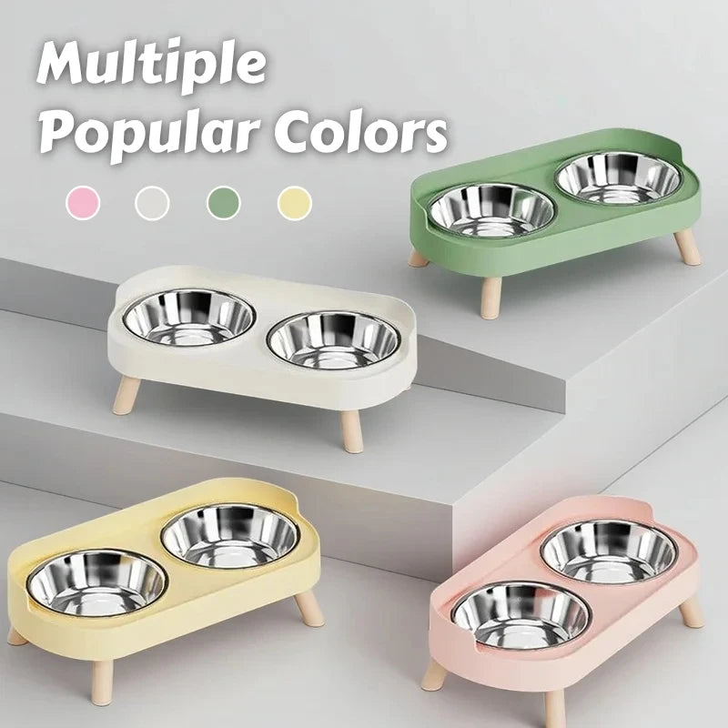 Dopamine Colorful Elevated Pet Feeder: Dual Stainless Steel Bowls with