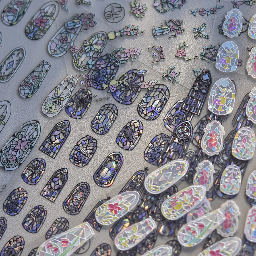 1piece 5D glass fragment nail sticker high quality stained glass
