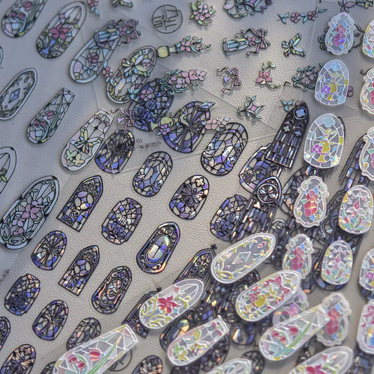 1piece 5D glass fragment nail sticker high quality stained glass