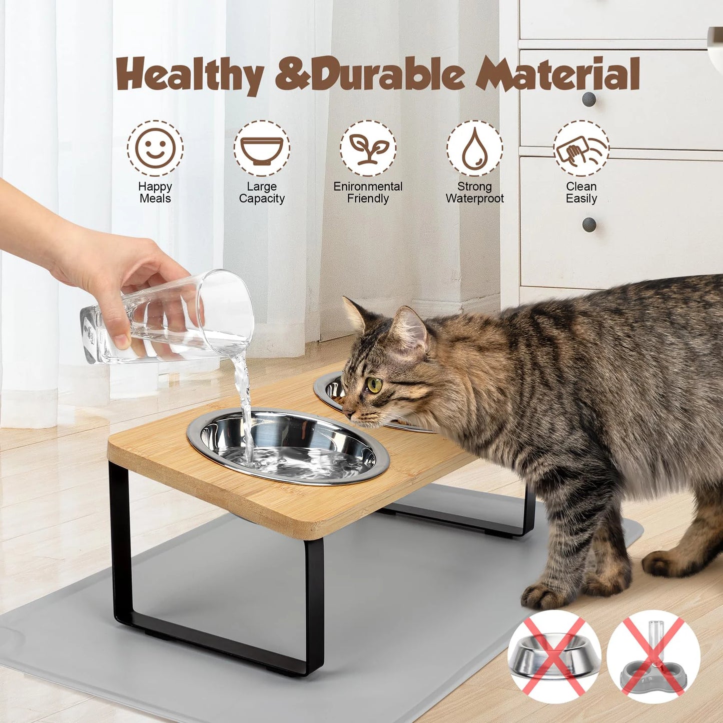 Elevated Cat Bowls Pet Feeder 15° Tilted Raised Cat Food Bowls with