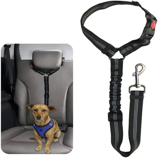 Pet products car seat belt dog leash with buffer elastic reflective