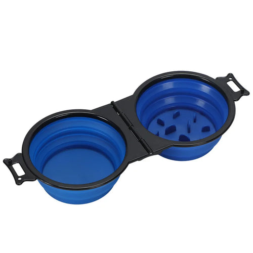 1-piece 2-in-1 Foldable Dual Bowl Feeding Bowl Portable Outdoor Travel