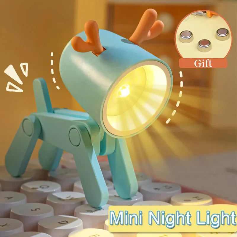 Mini Led Night Lights Folding Desk Lamp Cartoon Cute Pet Dog Deer