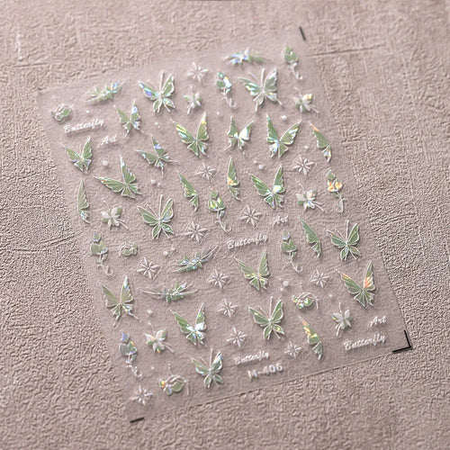 1Pcs 5D Embossed Aurora Butterfly Nail Art Stickers Self Adhesive